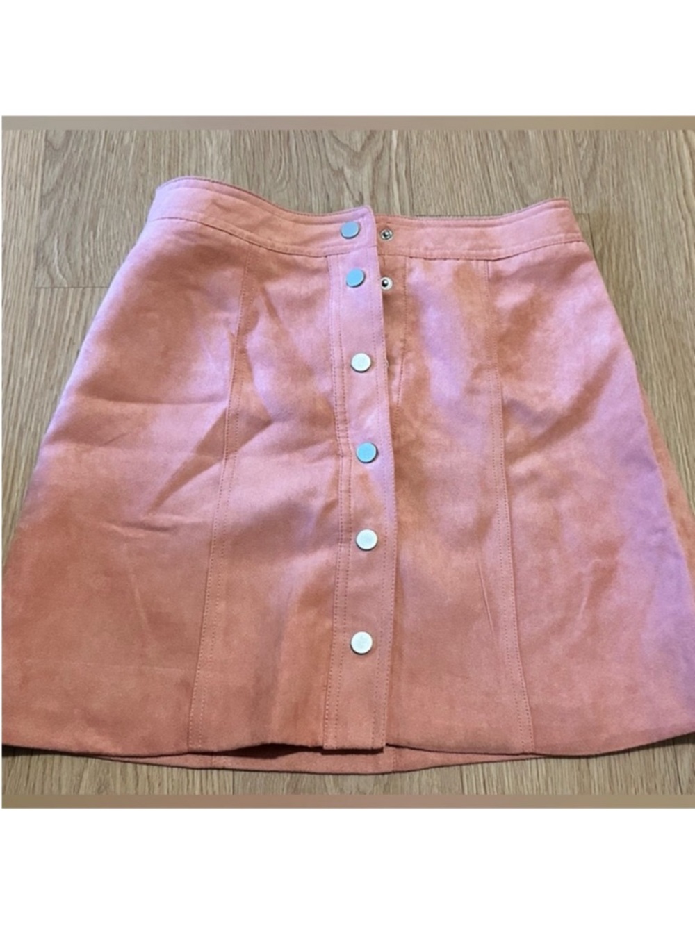 H&M Button mini Skirt in Soft Pink peach color Suede feeling fabric A line
